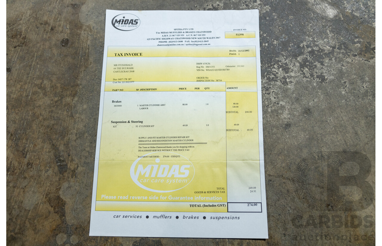 6/1982 BMW 635CSi A E24 2d Coupe Kastanienrot Metallic Red 3.4L - South African Import from the 1980s