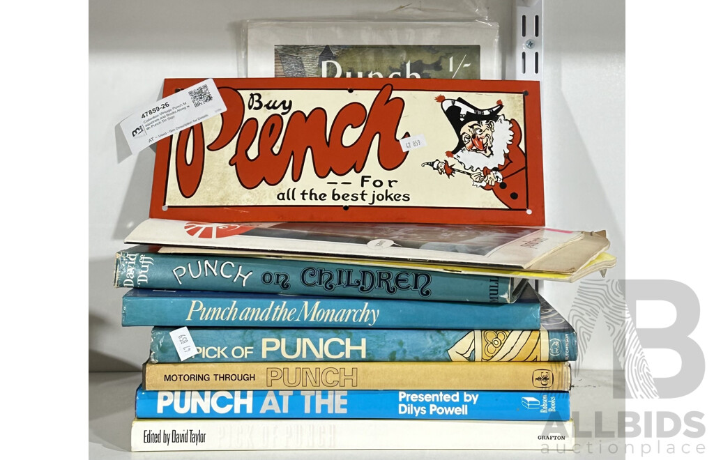 Collection Vintage Punch Magazines and Books Along with Punch Tin Sign