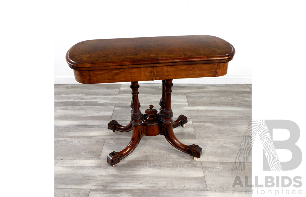 Victorian Inlayed Fold Over Card Table
