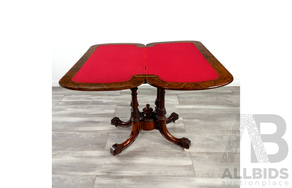 Victorian Inlayed Fold Over Card Table