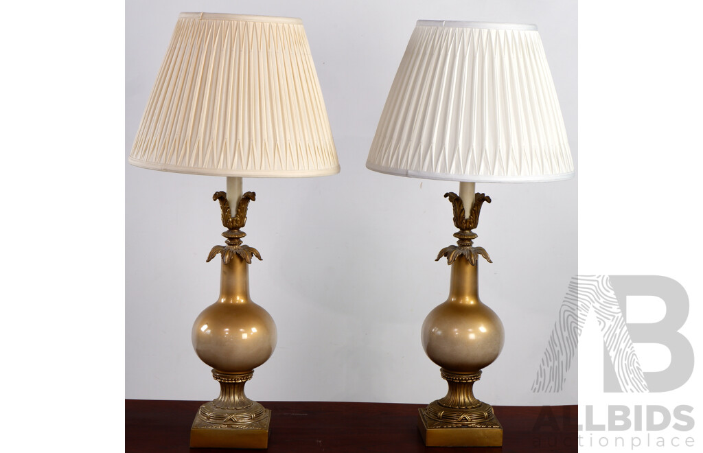 Pair of Vintage Brass and Glass Table Lamps