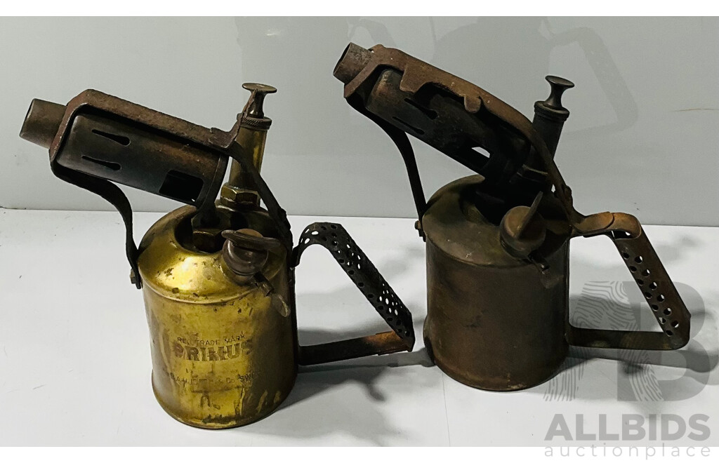 Antique Brass Primus Blow Torch Along with Companion Blow Torch