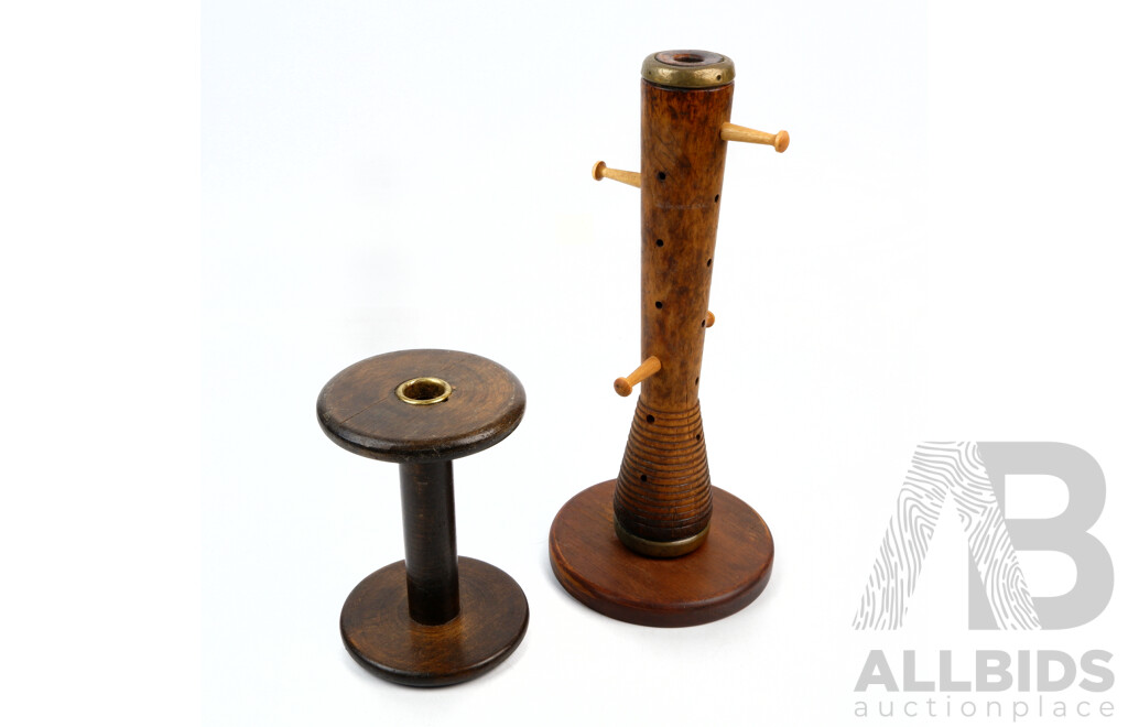 Antique Wooden Spinning Spool and Another