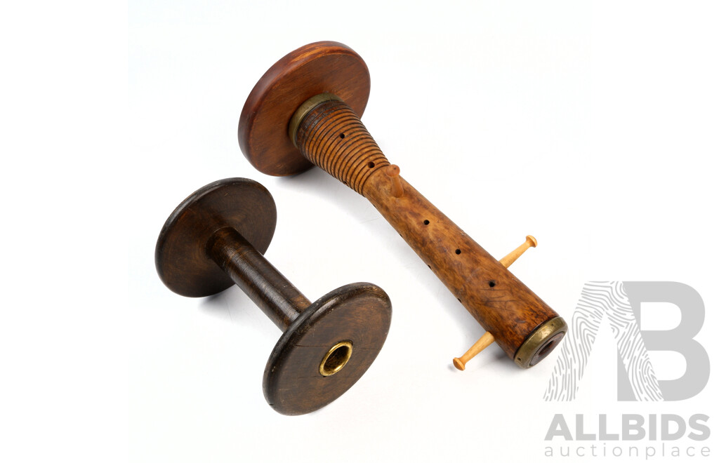 Antique Wooden Spinning Spool and Another
