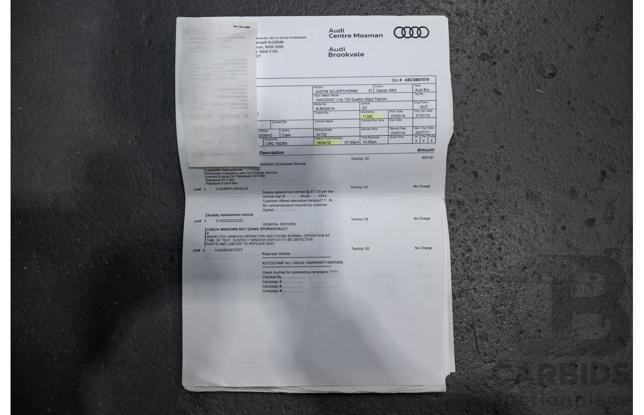 6/2014 Audi Q7 3.0 TDI S-Line Package Quattro (AWD) MY14 4d Wagon White Turbo Diesel 3.0L - 7 Seater