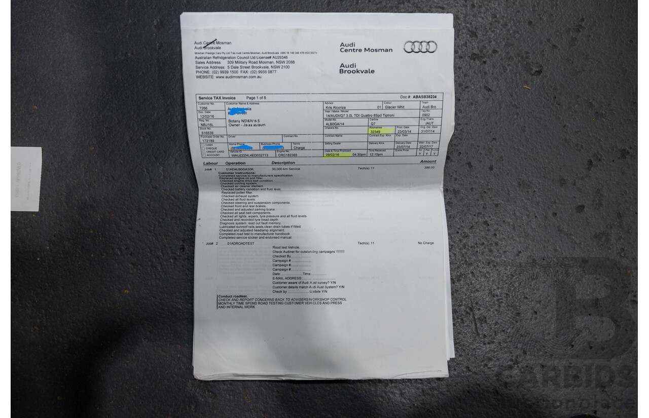 6/2014 Audi Q7 3.0 TDI S-Line Package Quattro (AWD) MY14 4d Wagon White Turbo Diesel 3.0L - 7 Seater