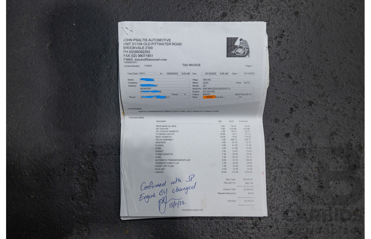 6/2014 Audi Q7 3.0 TDI S-Line Package Quattro (AWD) MY14 4d Wagon White Turbo Diesel 3.0L - 7 Seater