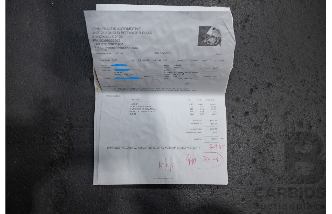 6/2014 Audi Q7 3.0 TDI S-Line Package Quattro (AWD) MY14 4d Wagon White Turbo Diesel 3.0L - 7 Seater