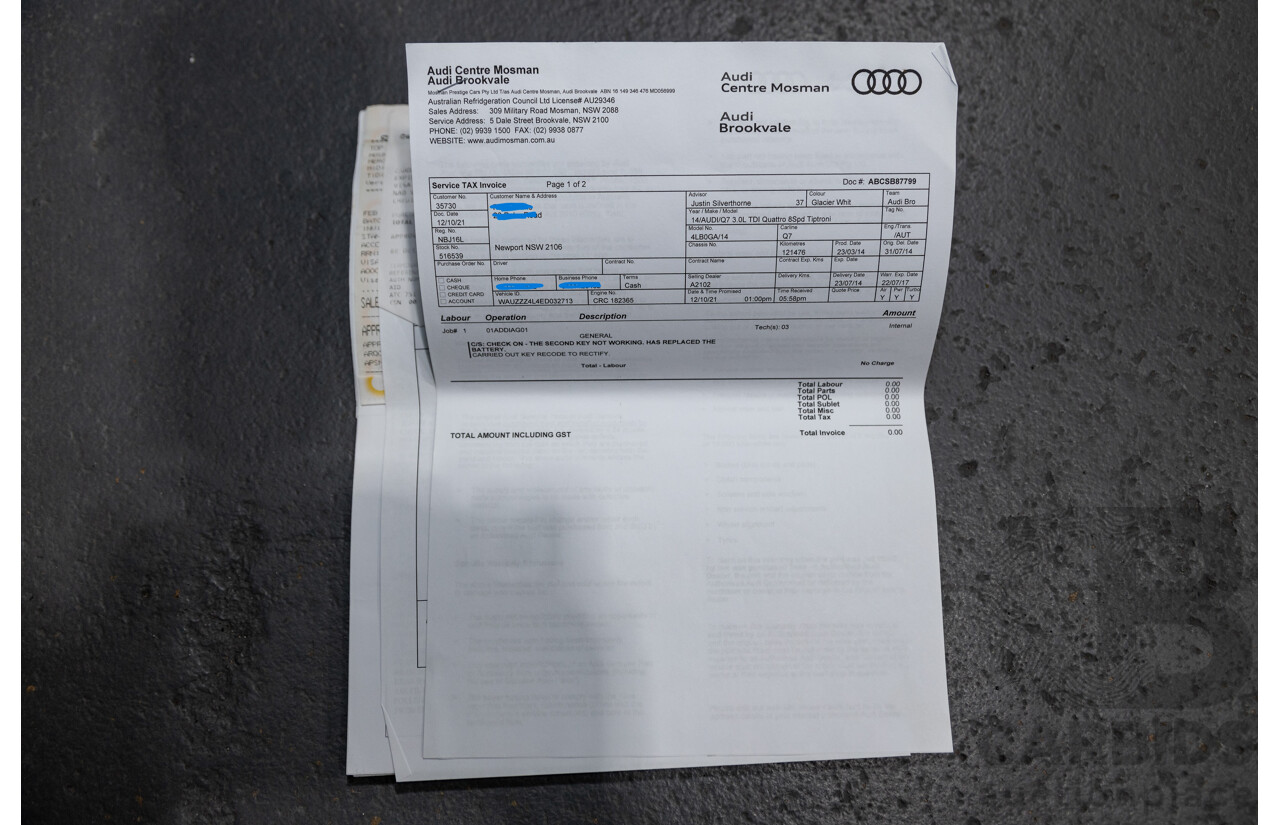 6/2014 Audi Q7 3.0 TDI S-Line Package Quattro (AWD) MY14 4d Wagon White Turbo Diesel 3.0L - 7 Seater