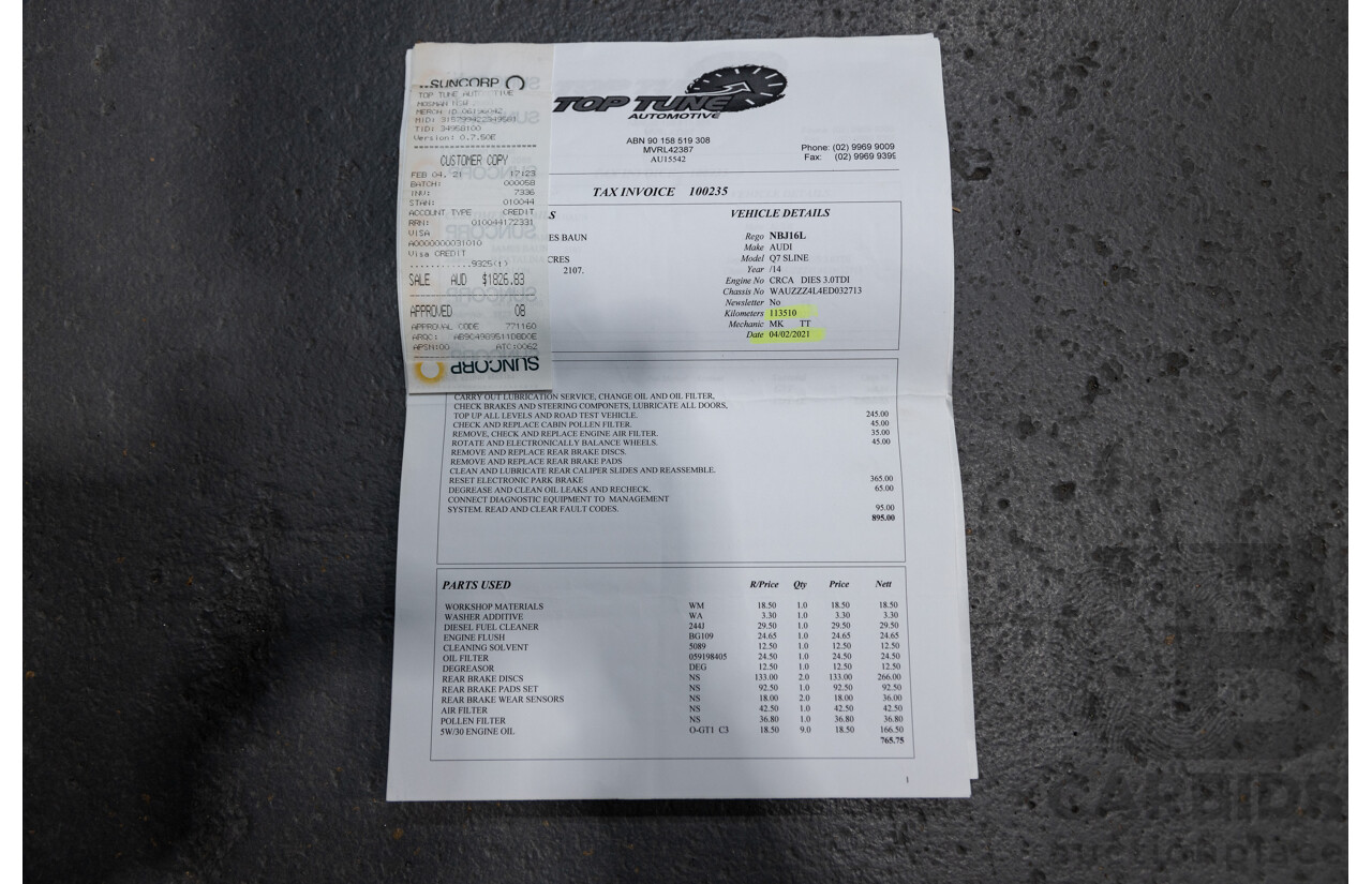 6/2014 Audi Q7 3.0 TDI S-Line Package Quattro (AWD) MY14 4d Wagon White Turbo Diesel 3.0L - 7 Seater