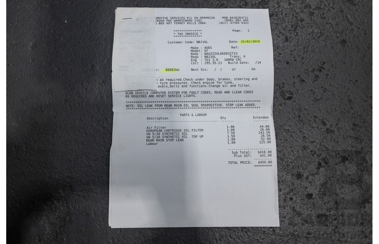 6/2014 Audi Q7 3.0 TDI S-Line Package Quattro (AWD) MY14 4d Wagon White Turbo Diesel 3.0L - 7 Seater