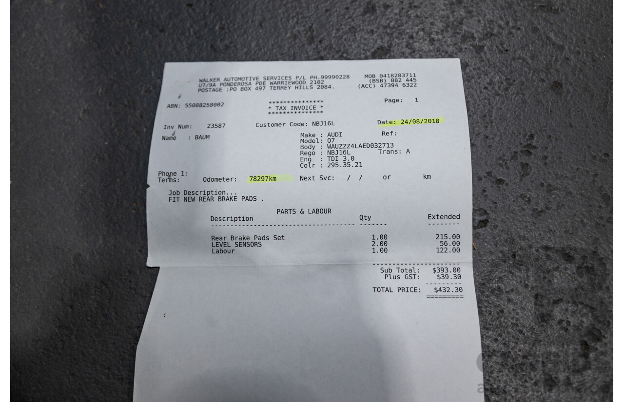 6/2014 Audi Q7 3.0 TDI S-Line Package Quattro (AWD) MY14 4d Wagon White Turbo Diesel 3.0L - 7 Seater