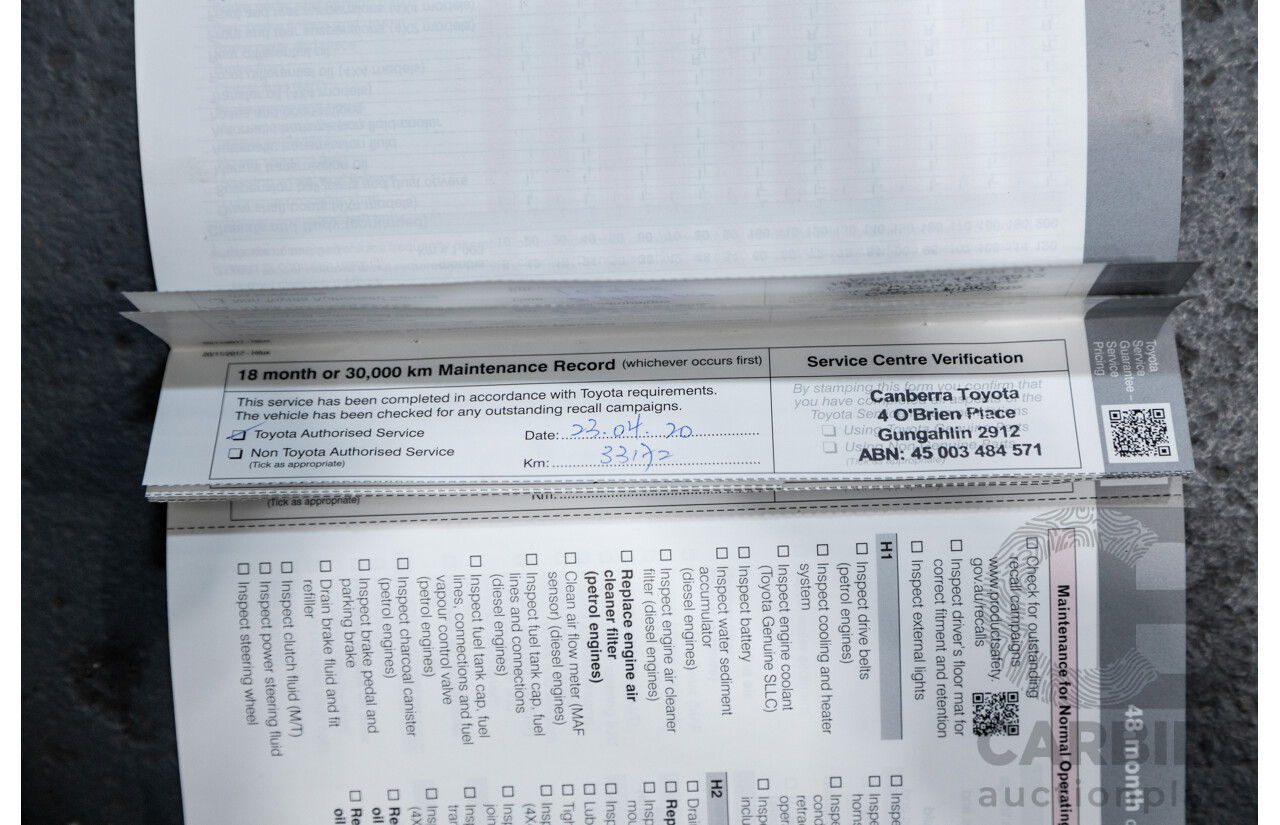 11/2018 Toyota Hilux Workmate TGN121R 4d Dual Cab Utility White 2.7L