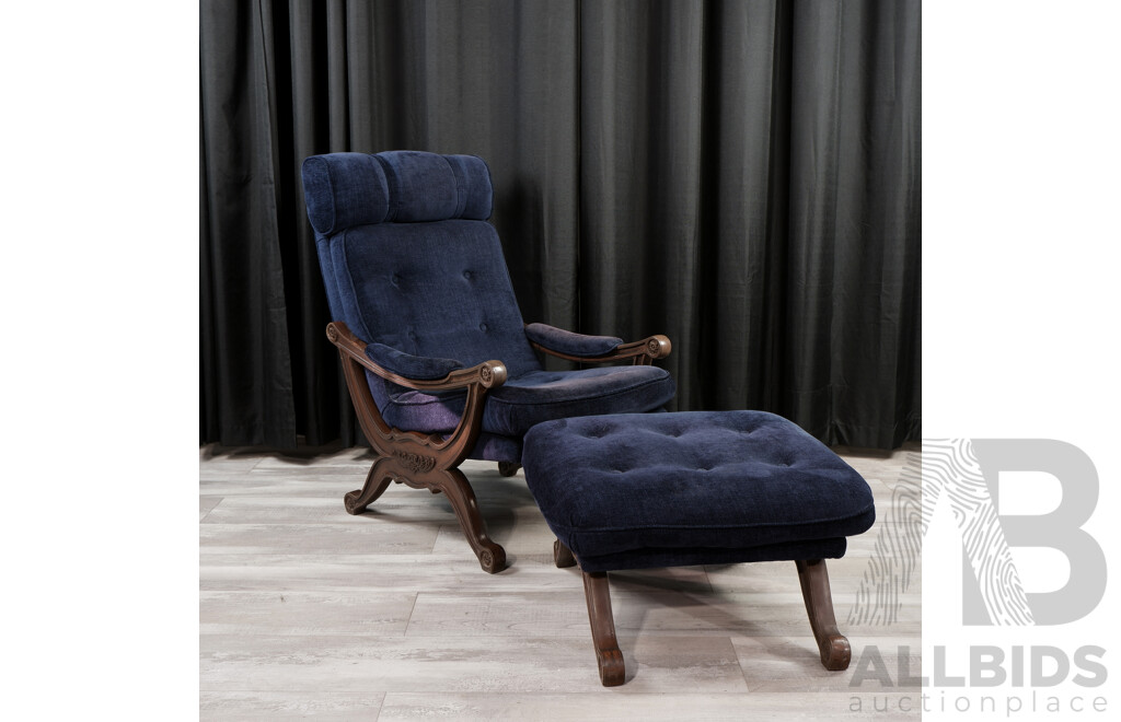 Vintage Upholstered Armchair with Footstool