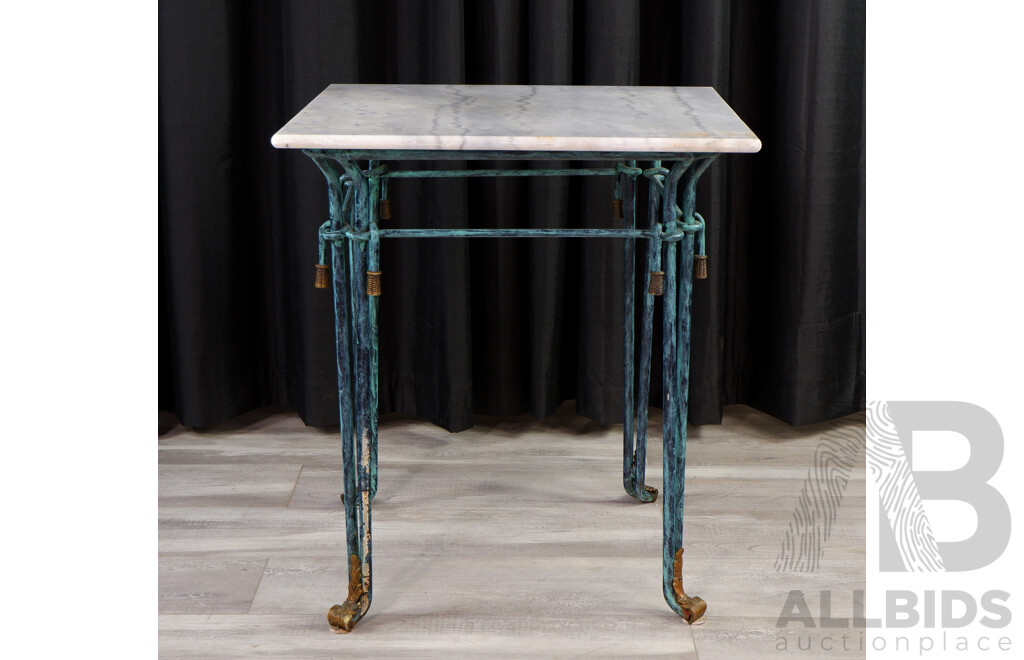 Marble Top Outdoor Table with Wrought Iron Base