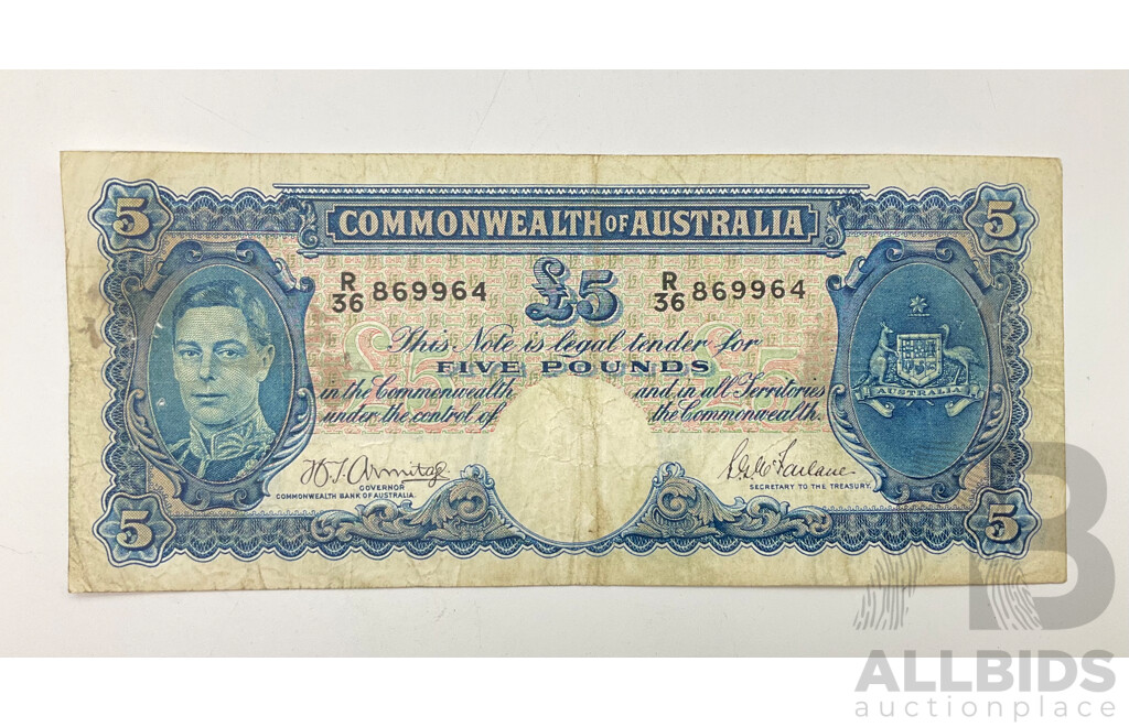 Australian Five Pound Note, Armitage/McFarlane R36 869964