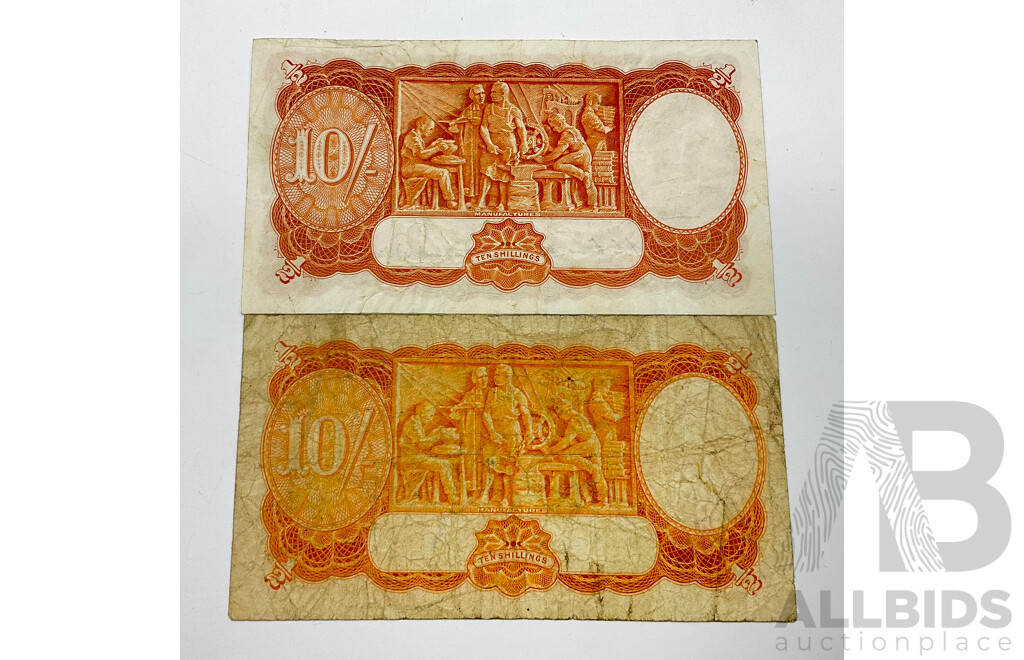 Two Australian Ten Pound Notes, Coombs/Wilson B16 469170, B40 380890