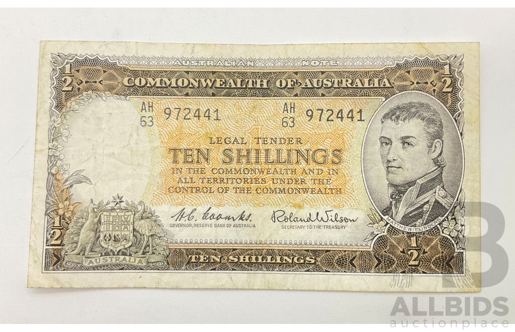 Australian Ten Shilling Note, Coombs/Wilson AH 972441