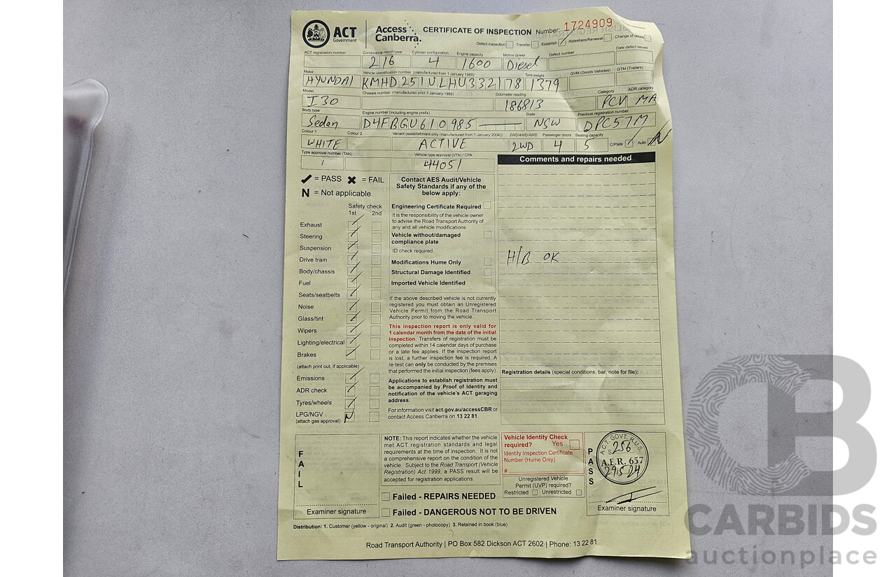 02/2016 Hyundai I30 ACTIVE 1.6 CRDi FWD GD4 SERIES 2 UPDATE 5D Hatchback White 1.6L