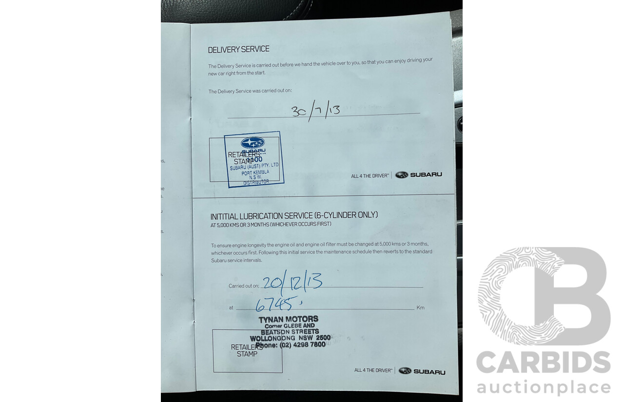 7/2013 Subaru Tribeca 3.6R Premium (AWD) MY13 4d Wagon White 3.6L - 7 Seater