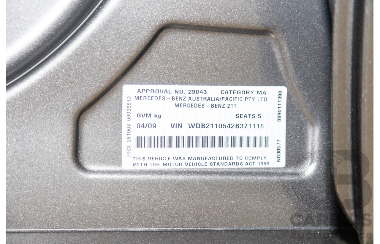 4/2009 Mercedes Benz E280 Sports Edition 211 MY07 Upgrade 4d Sedan Indium Grey Metallic V6 3.0L