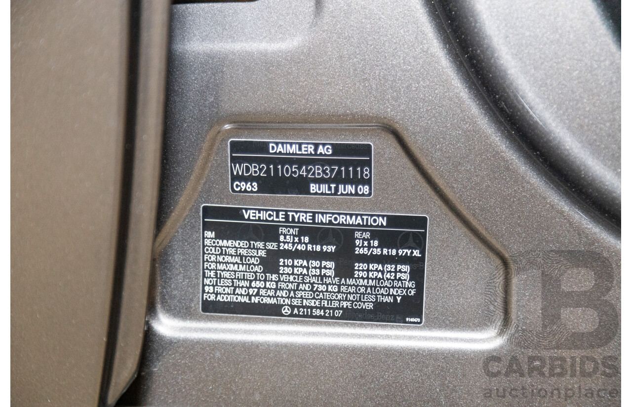 4/2009 Mercedes Benz E280 Sports Edition 211 MY07 Upgrade 4d Sedan Indium Grey Metallic V6 3.0L