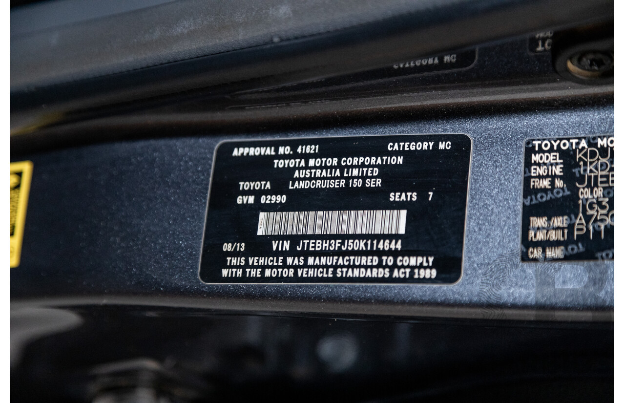 8/2013 Toyota Landcruiser Prado GXL (4x4) KDJ150R 4d Wagon Graphite Metallic Grey Turbo Diesel 3.0L - 7 Seater