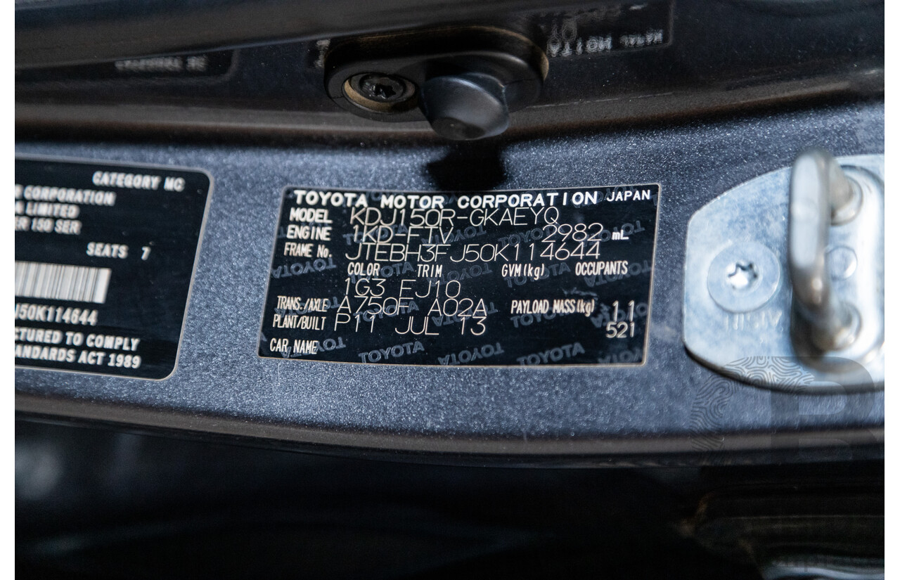 8/2013 Toyota Landcruiser Prado GXL (4x4) KDJ150R 4d Wagon Graphite Metallic Grey Turbo Diesel 3.0L - 7 Seater