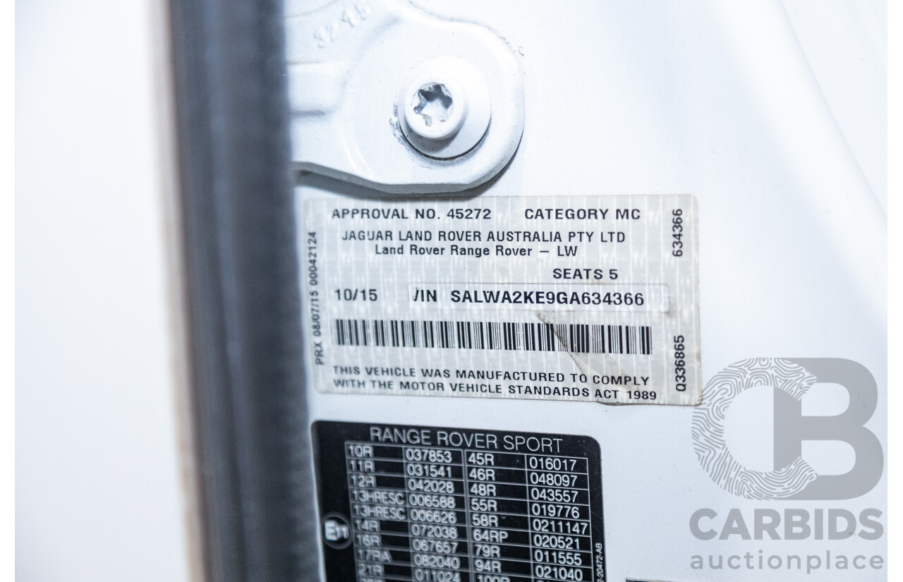 10/2015 Land Rover Range Rover Sport 3.0 SDV6 SE (AWD) LW MY15.5 4d Wagon Fuji White Twin Turbo Diesel V6 3.0L