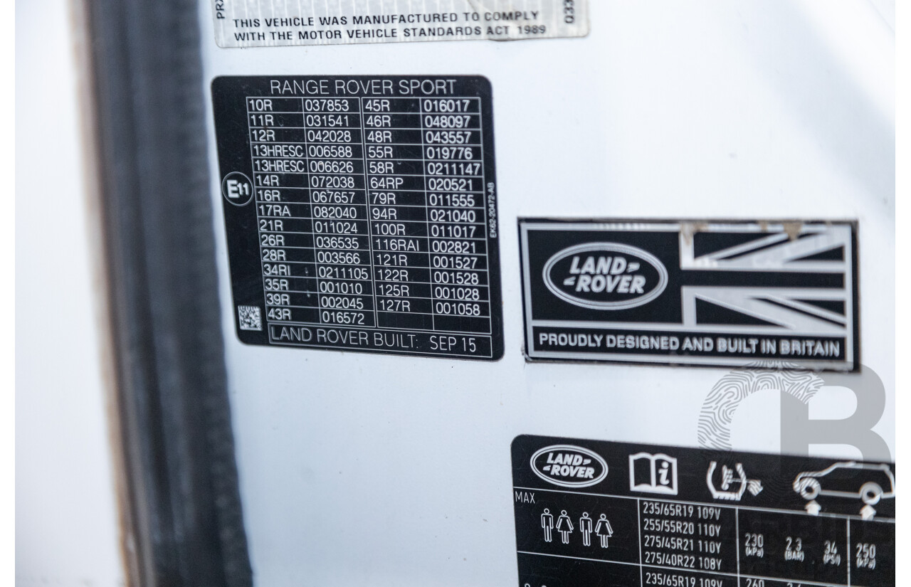 10/2015 Land Rover Range Rover Sport 3.0 SDV6 SE (AWD) LW MY15.5 4d Wagon Fuji White Twin Turbo Diesel V6 3.0L