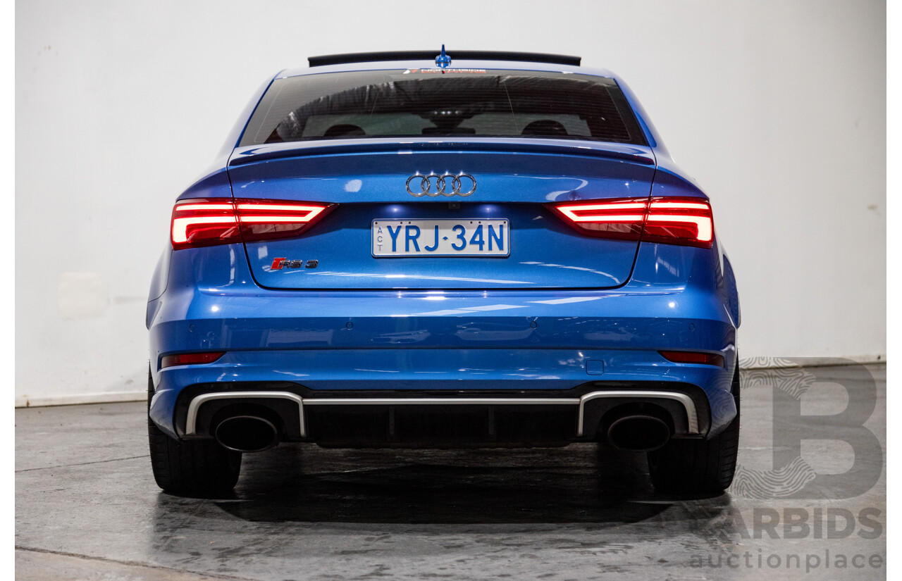 10/2017 Audi RS3 Quattro (AWD) MY18 8V 4d Sedan Ara Blue Crystal Pearl Turbo 2.5L - Modified Stage 2