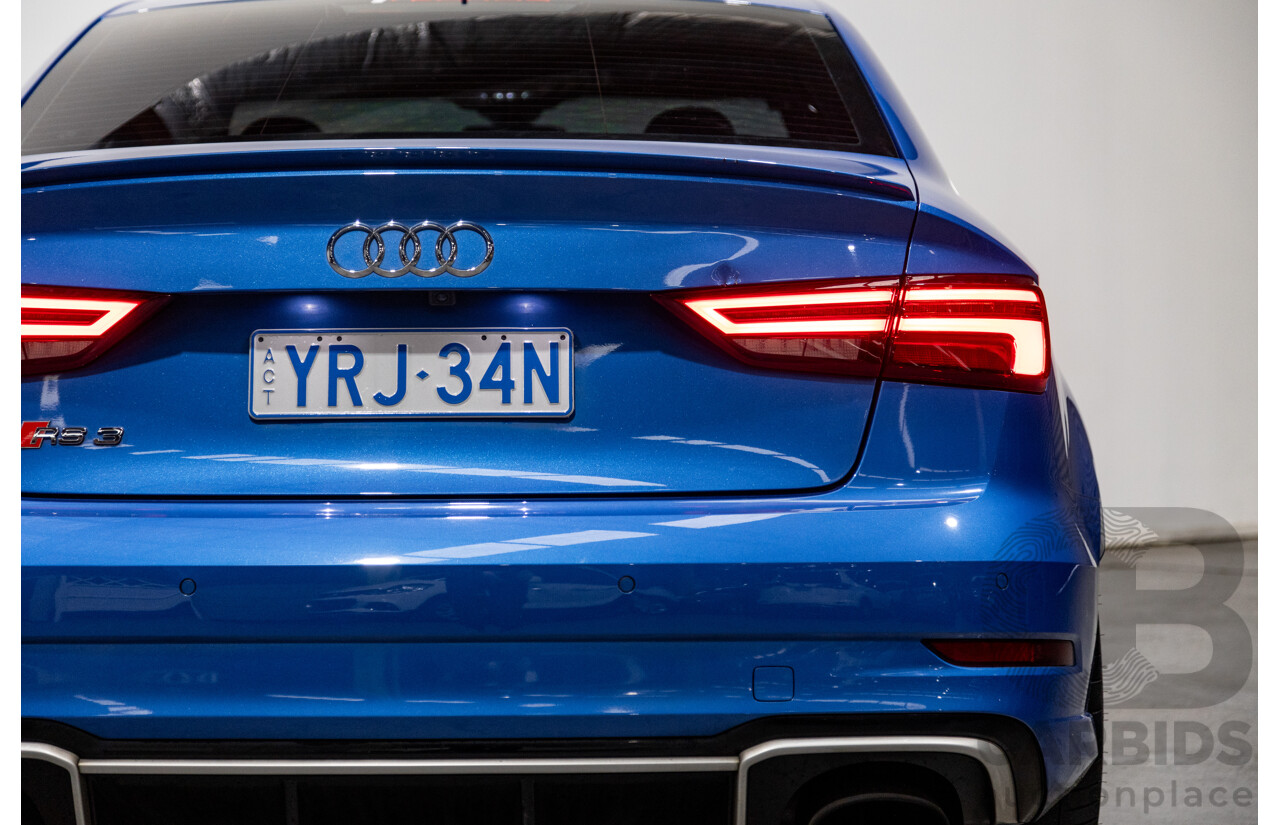 10/2017 Audi RS3 Quattro (AWD) MY18 8V 4d Sedan Ara Blue Crystal Pearl Turbo 2.5L - Modified Stage 2