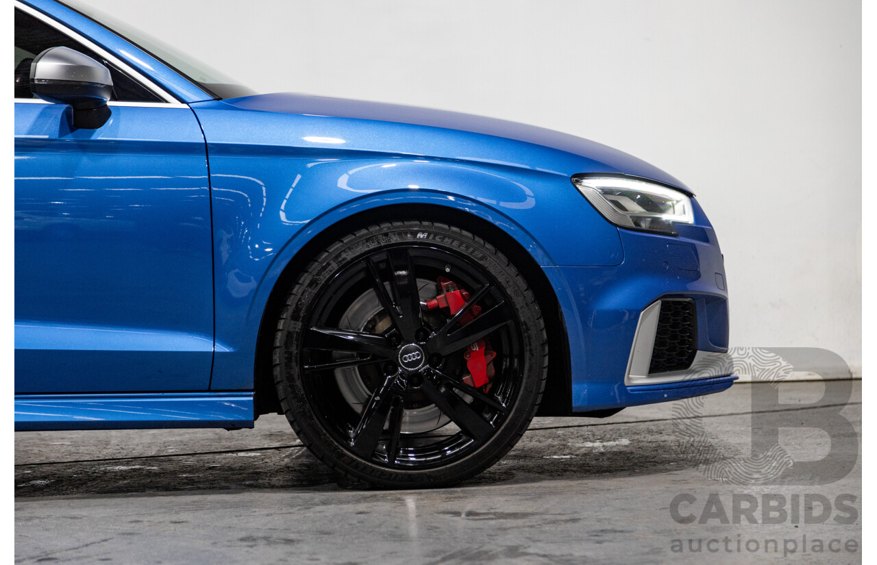 10/2017 Audi RS3 Quattro (AWD) MY18 8V 4d Sedan Ara Blue Crystal Pearl Turbo 2.5L - Modified Stage 2