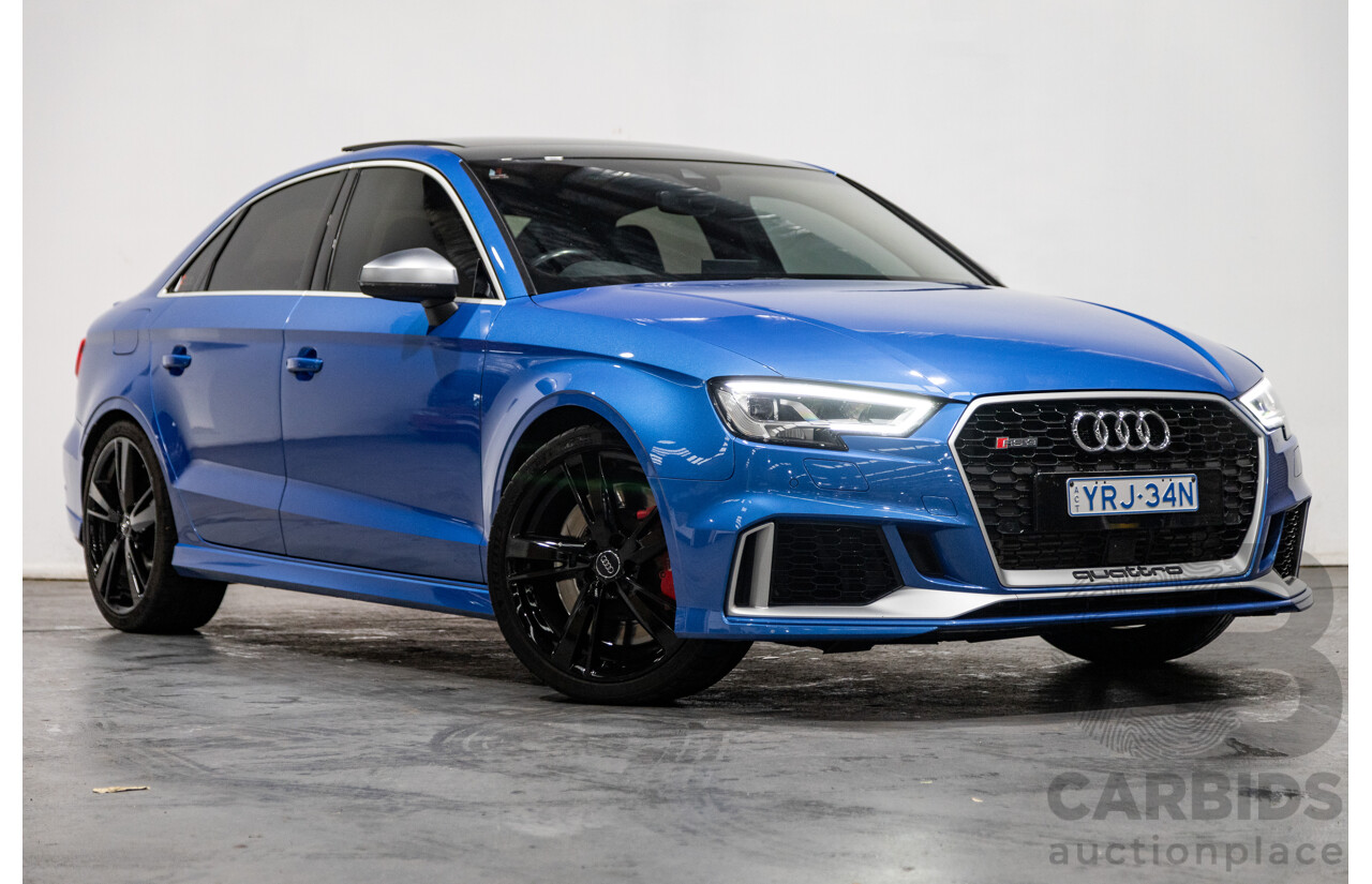 10/2017 Audi RS3 Quattro (AWD) MY18 8V 4d Sedan Ara Blue Crystal Pearl Turbo 2.5L - Modified Stage 2