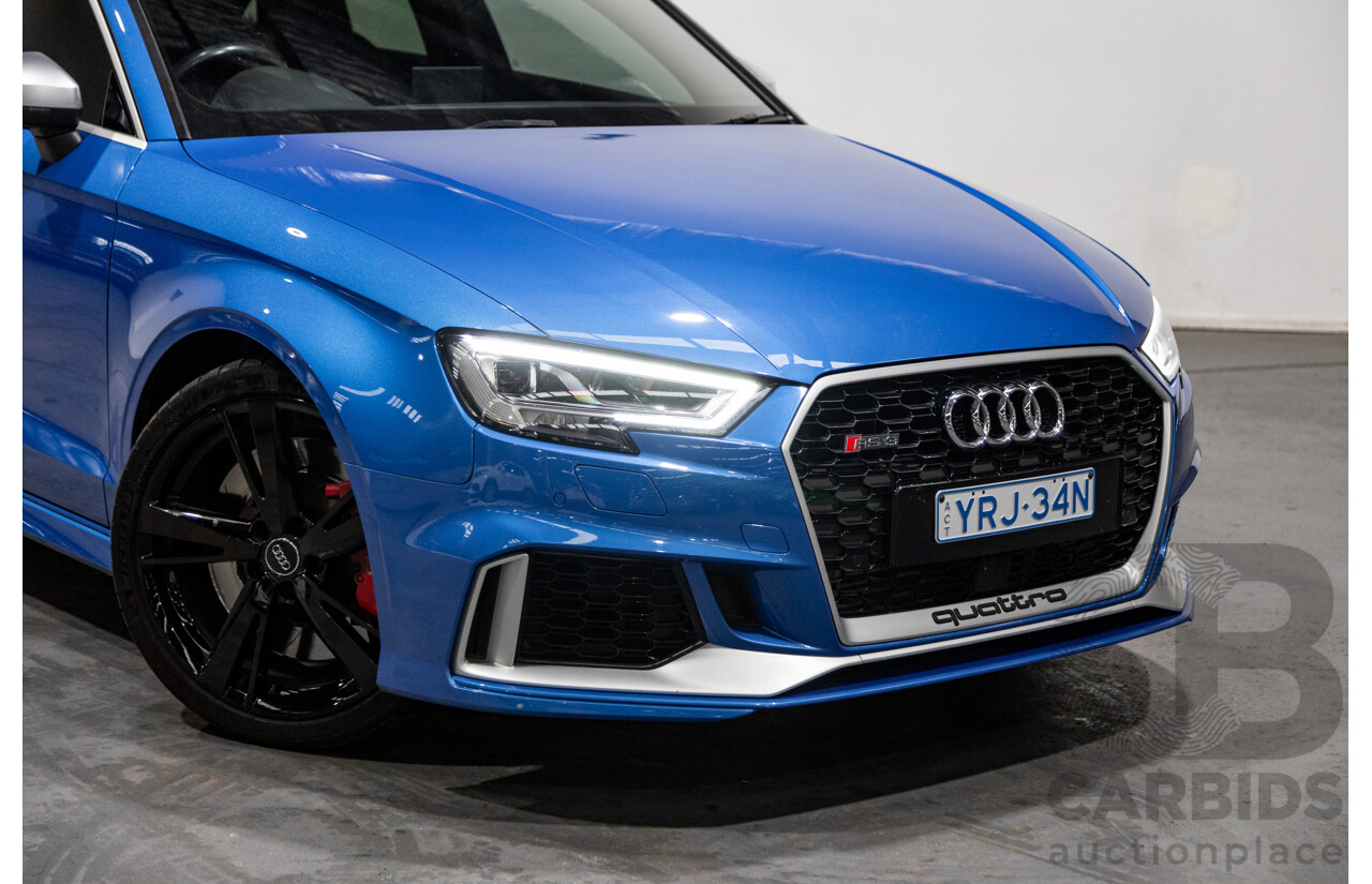 10/2017 Audi RS3 Quattro (AWD) MY18 8V 4d Sedan Ara Blue Crystal Pearl Turbo 2.5L - Modified Stage 2