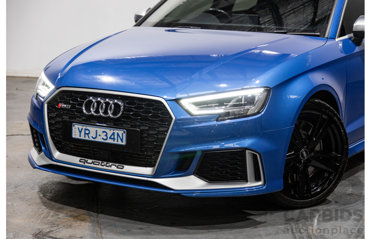 10/2017 Audi RS3 Quattro (AWD) MY18 8V 4d Sedan Ara Blue Crystal Pearl Turbo 2.5L - Modified Stage 2