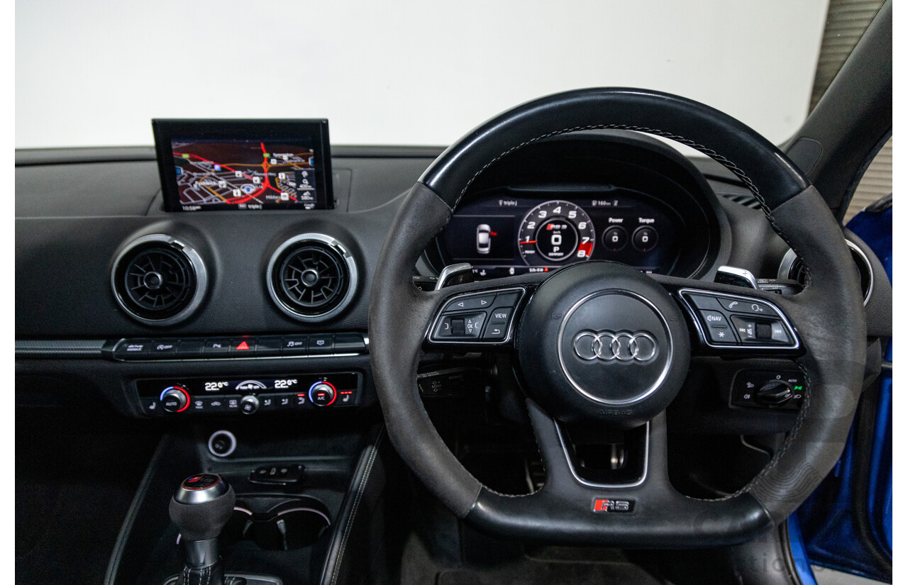 10/2017 Audi RS3 Quattro (AWD) MY18 8V 4d Sedan Ara Blue Crystal Pearl Turbo 2.5L - Modified Stage 2