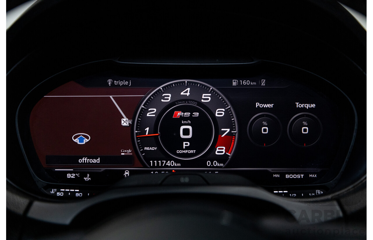 10/2017 Audi RS3 Quattro (AWD) MY18 8V 4d Sedan Ara Blue Crystal Pearl Turbo 2.5L - Modified Stage 2