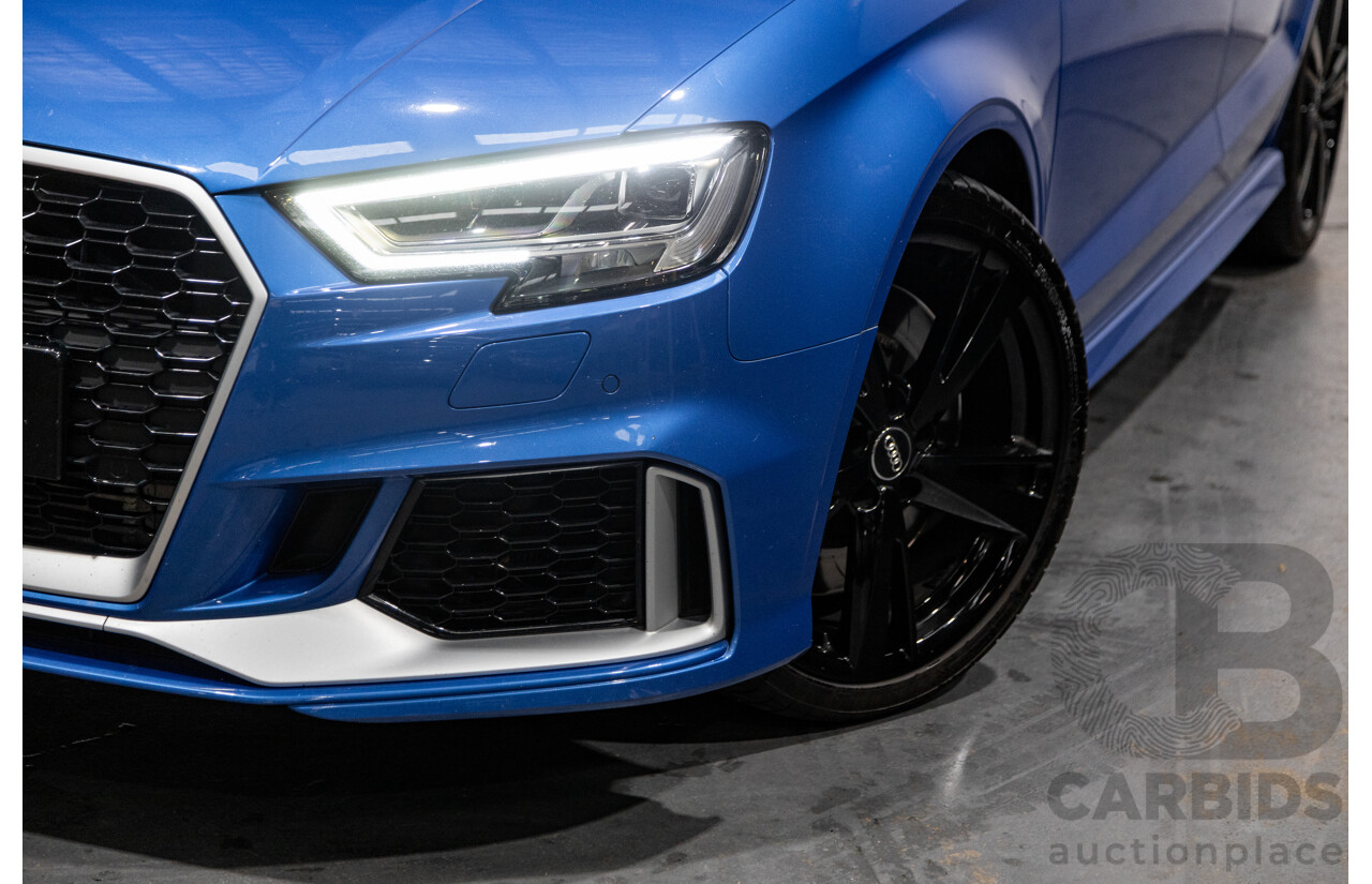 10/2017 Audi RS3 Quattro (AWD) MY18 8V 4d Sedan Ara Blue Crystal Pearl Turbo 2.5L - Modified Stage 2