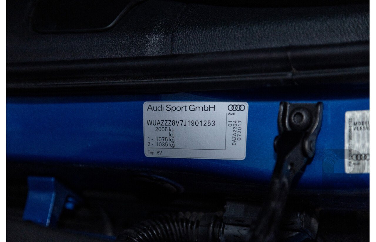 10/2017 Audi RS3 Quattro (AWD) MY18 8V 4d Sedan Ara Blue Crystal Pearl Turbo 2.5L - Modified Stage 2