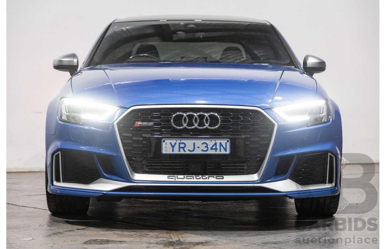 10/2017 Audi RS3 Quattro (AWD) MY18 8V 4d Sedan Ara Blue Crystal Pearl Turbo 2.5L - Modified Stage 2