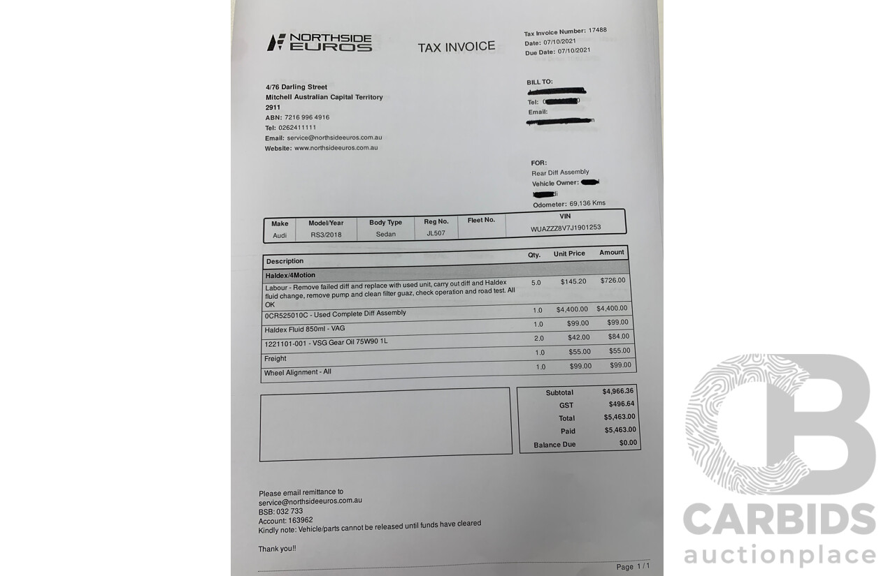 10/2017 Audi RS3 Quattro (AWD) MY18 8V 4d Sedan Ara Blue Crystal Pearl Turbo 2.5L - Modified Stage 2