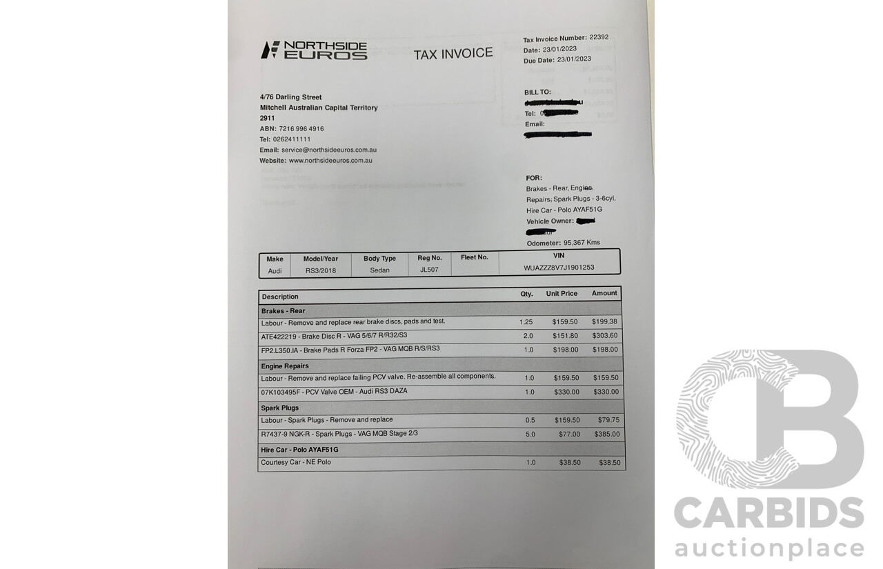 10/2017 Audi RS3 Quattro (AWD) MY18 8V 4d Sedan Ara Blue Crystal Pearl Turbo 2.5L - Modified Stage 2