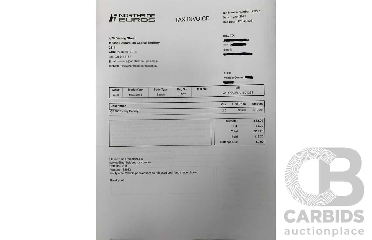 10/2017 Audi RS3 Quattro (AWD) MY18 8V 4d Sedan Ara Blue Crystal Pearl Turbo 2.5L - Modified Stage 2