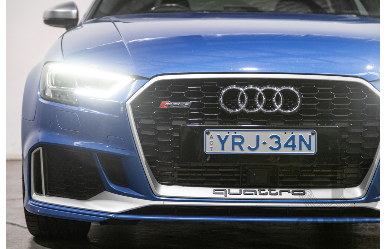 10/2017 Audi RS3 Quattro (AWD) MY18 8V 4d Sedan Ara Blue Crystal Pearl Turbo 2.5L - Modified Stage 2