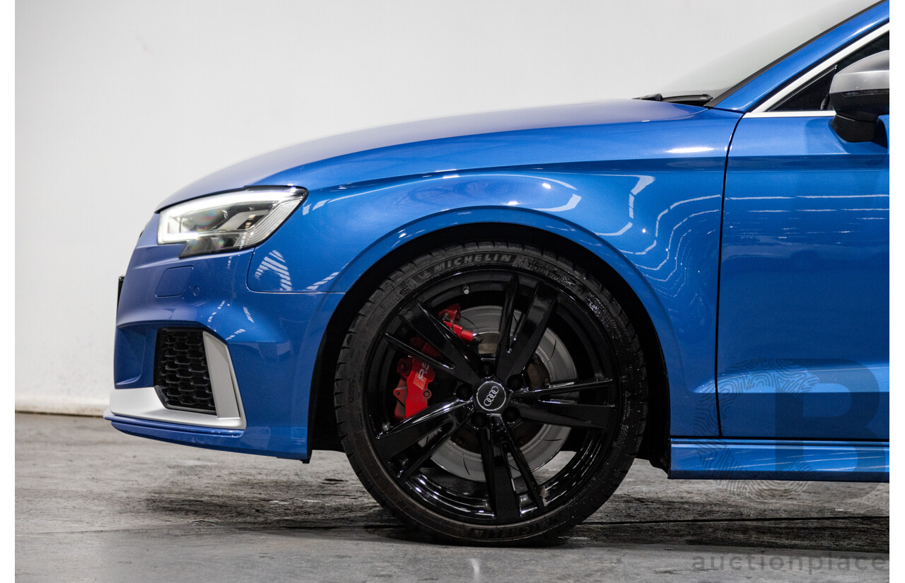 10/2017 Audi RS3 Quattro (AWD) MY18 8V 4d Sedan Ara Blue Crystal Pearl Turbo 2.5L - Modified Stage 2