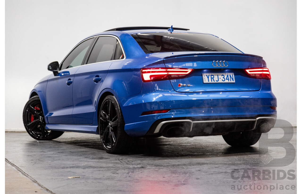 10/2017 Audi RS3 Quattro (AWD) MY18 8V 4d Sedan Ara Blue Crystal Pearl Turbo 2.5L - Modified Stage 2