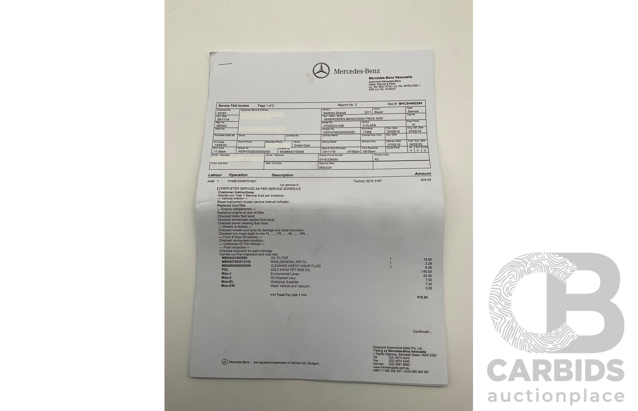 01/2019 Mercedes Benz X350d Power 4Matic (4x4) 470 4d Dual Cab Utility Kabara Black Metallic Turbo Diesel V6 3.0L