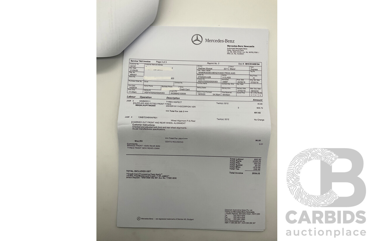 01/2019 Mercedes Benz X350d Power 4Matic (4x4) 470 4d Dual Cab Utility Kabara Black Metallic Turbo Diesel V6 3.0L