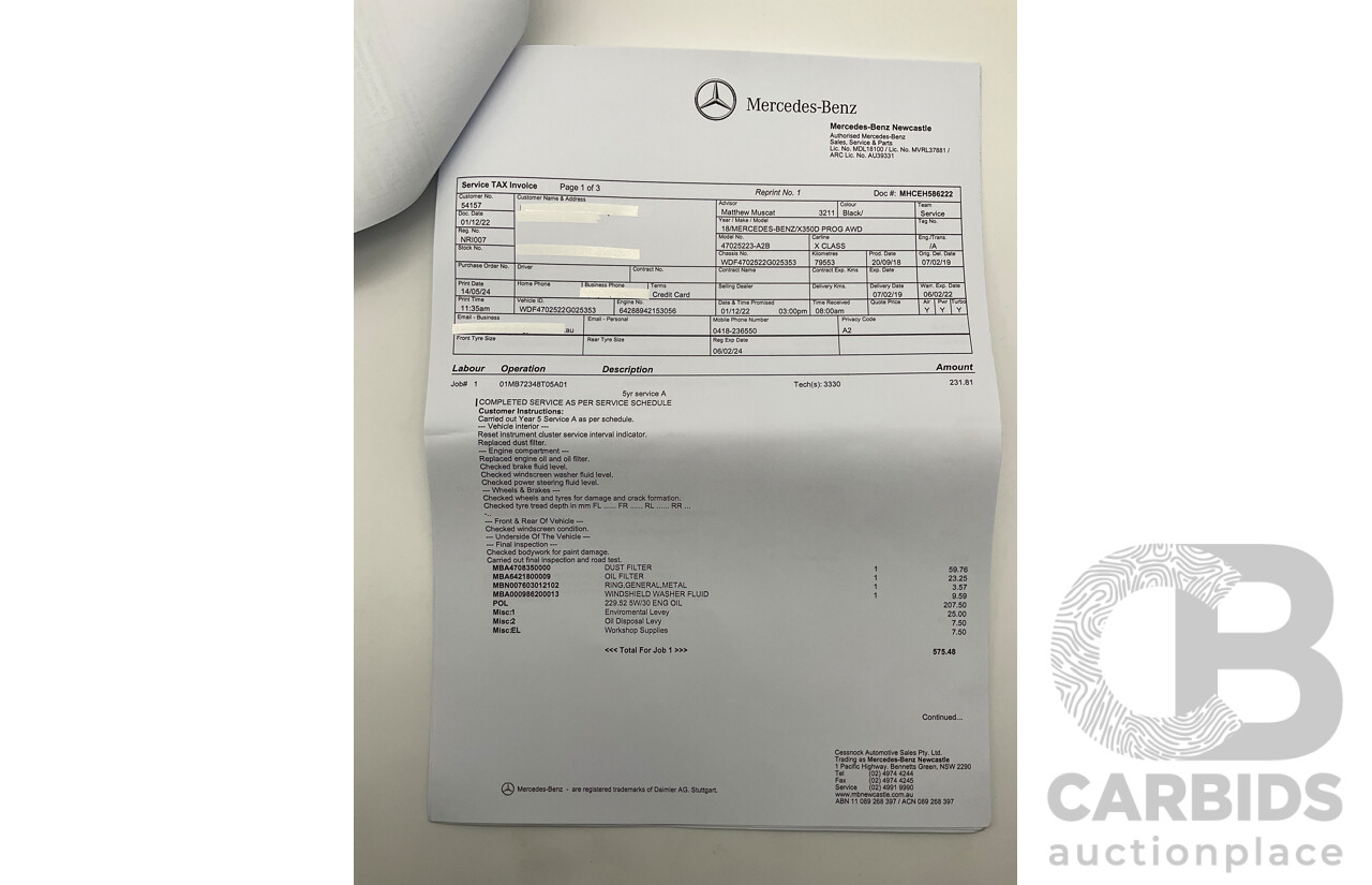 01/2019 Mercedes Benz X350d Power 4Matic (4x4) 470 4d Dual Cab Utility Kabara Black Metallic Turbo Diesel V6 3.0L